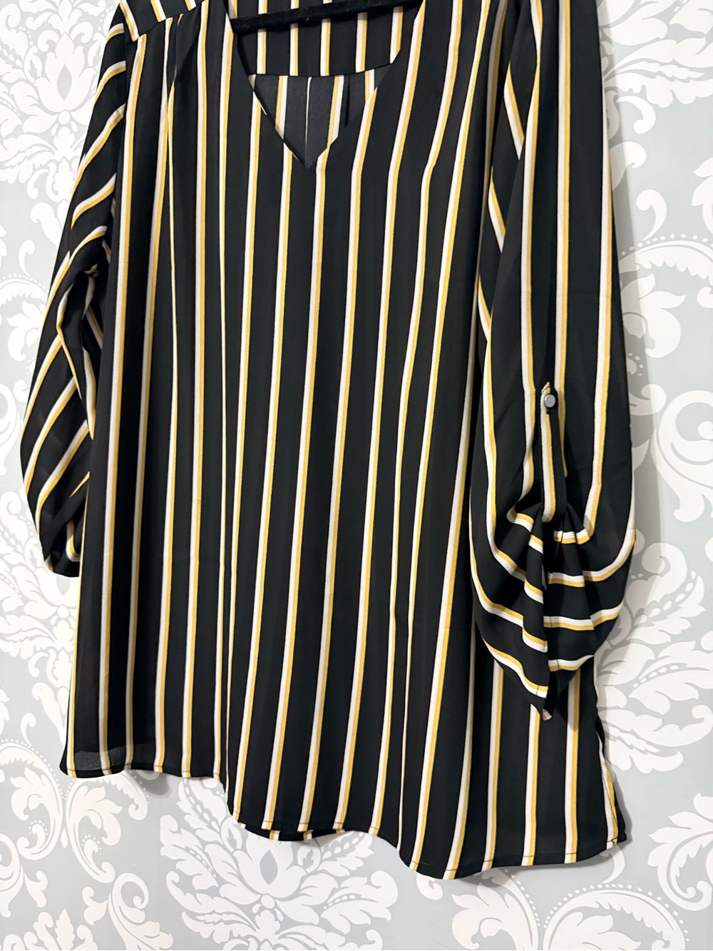 💫4/$25 • Ricki's Black Tunic Blouse with Yellow and White Stripes - Picture 2 of 4